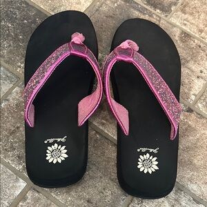 Yellow Box Pink Glitter Flip Flops